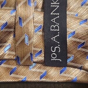 Jos. A. Bank 100% Silk Elegant Gold and Blue Geometri Neck Tie